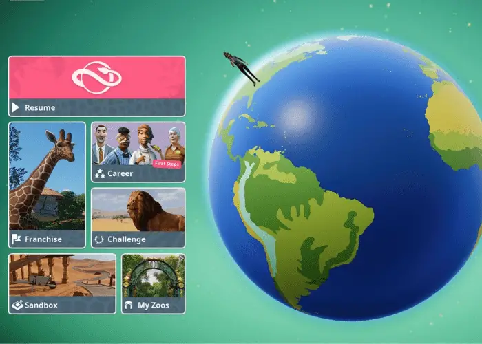 Part of the main menu in Planet Zoo