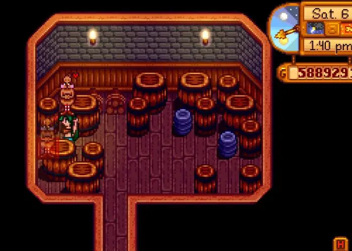 Stardew Valley Secrets: Player holding a rare statue in saloon