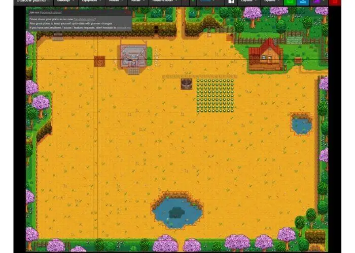 The layout of the default farm in Stardew Valley